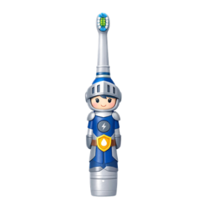 Brosse à dents électrique enfant Freemousse modèle Chevalier – personnage bleu et argent avec armure, fond noir